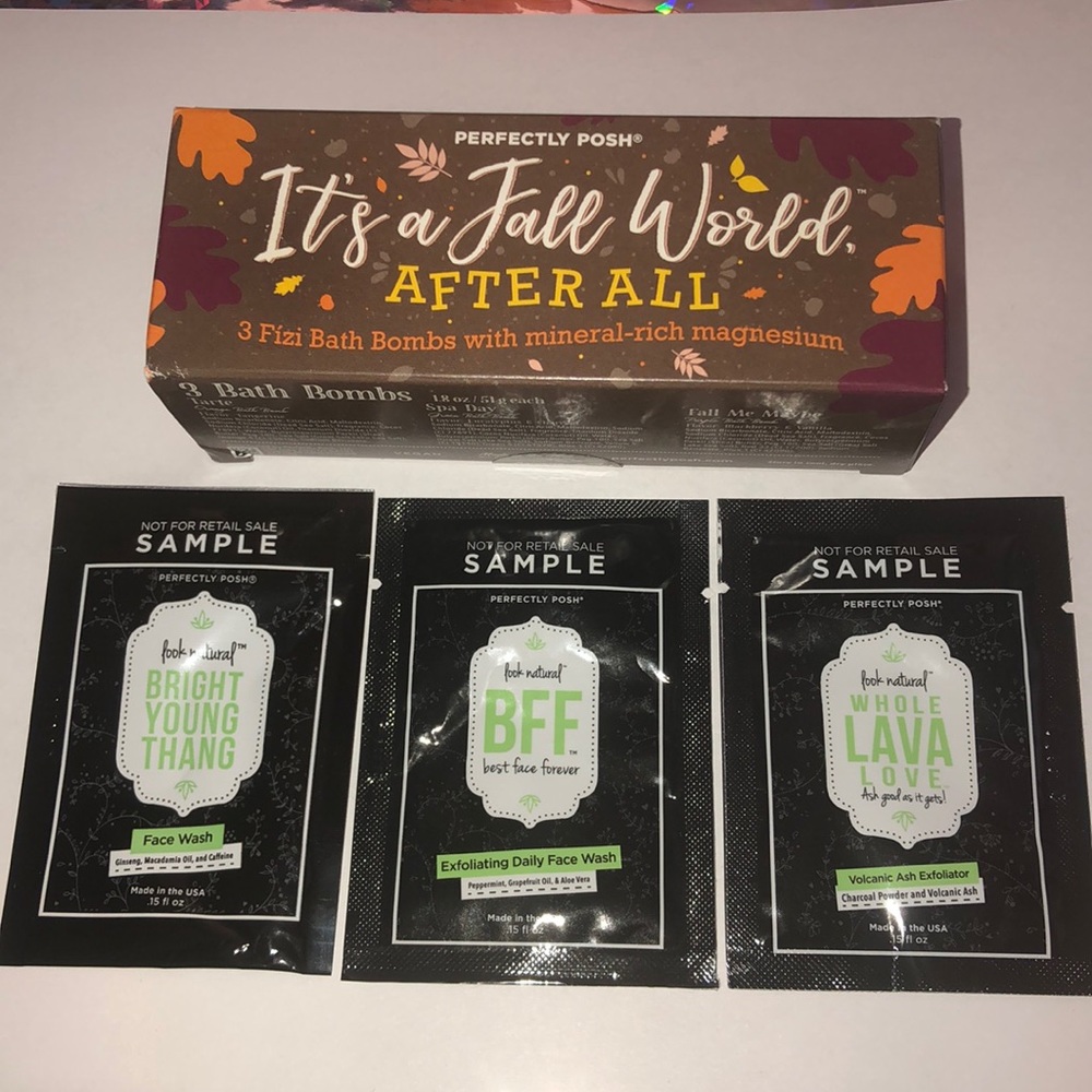 Perfectly Posh Fizi bath bomb fall 3 pack +samples